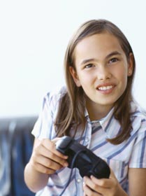 stock photo of little girl playing a game